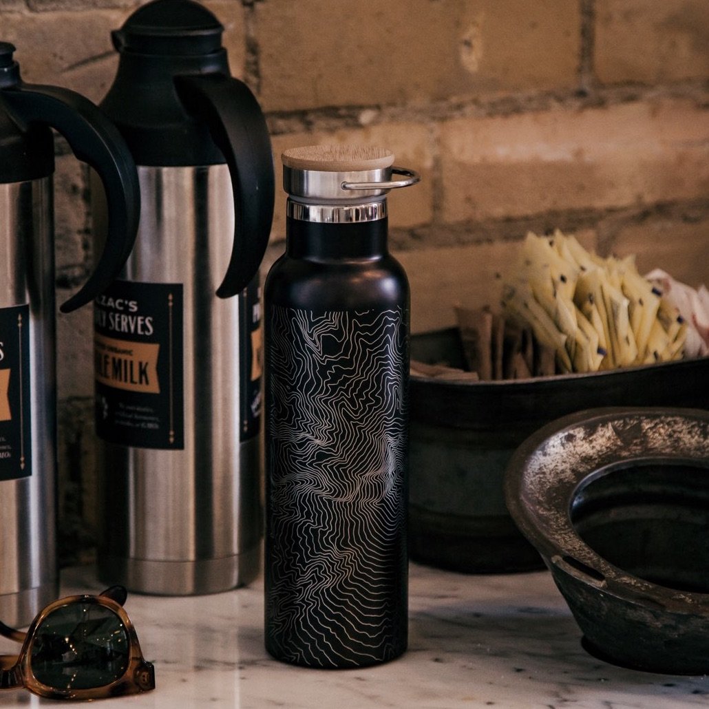 Colorado Springs - Colorado Map Bottle with Bamboo Top in Matte Black