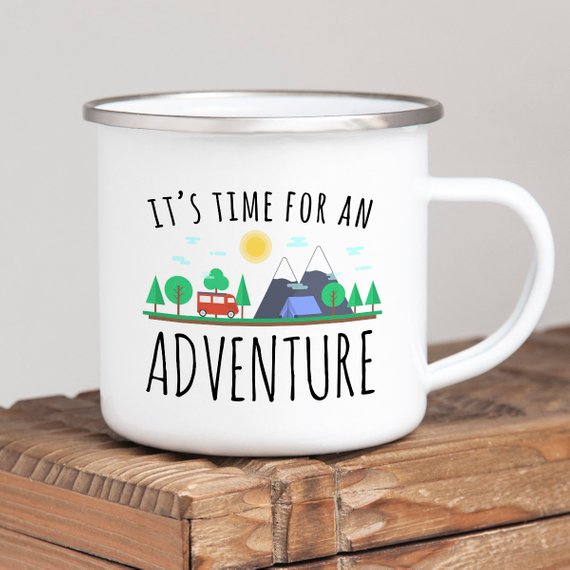Wanderlust Enamel Camping Mug — 10oz Travel Mug for Hikers