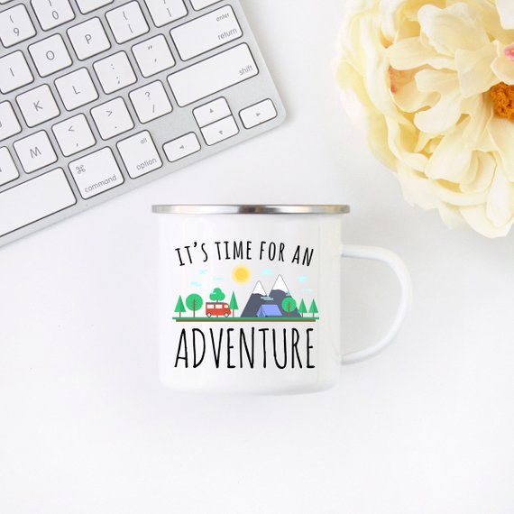 Wanderlust Enamel Camping Mug — 10oz Travel Mug for Hikers