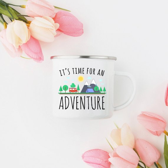 Wanderlust Enamel Camping Mug — 10oz Travel Mug for Hikers